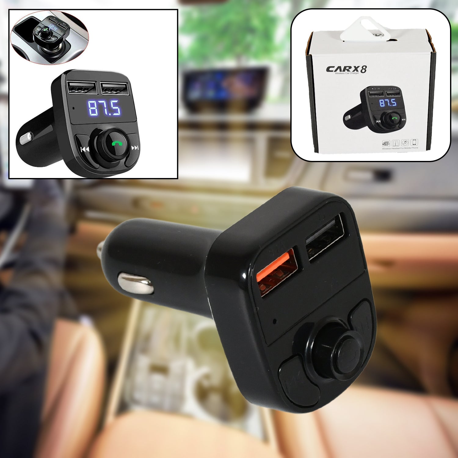 CAR-X8 Bluetooth FM Transmitter Kit with Dual USB Fast Charger