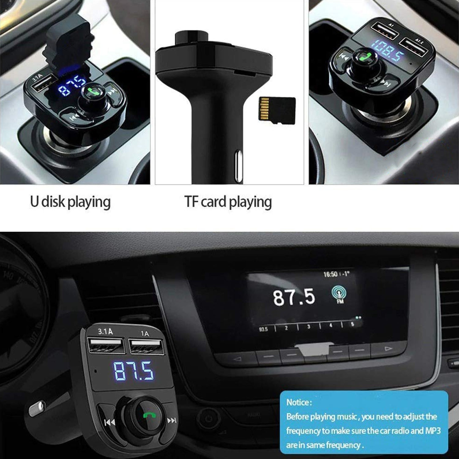 CAR-X8 Bluetooth FM Transmitter Kit with Dual USB Fast Charger
