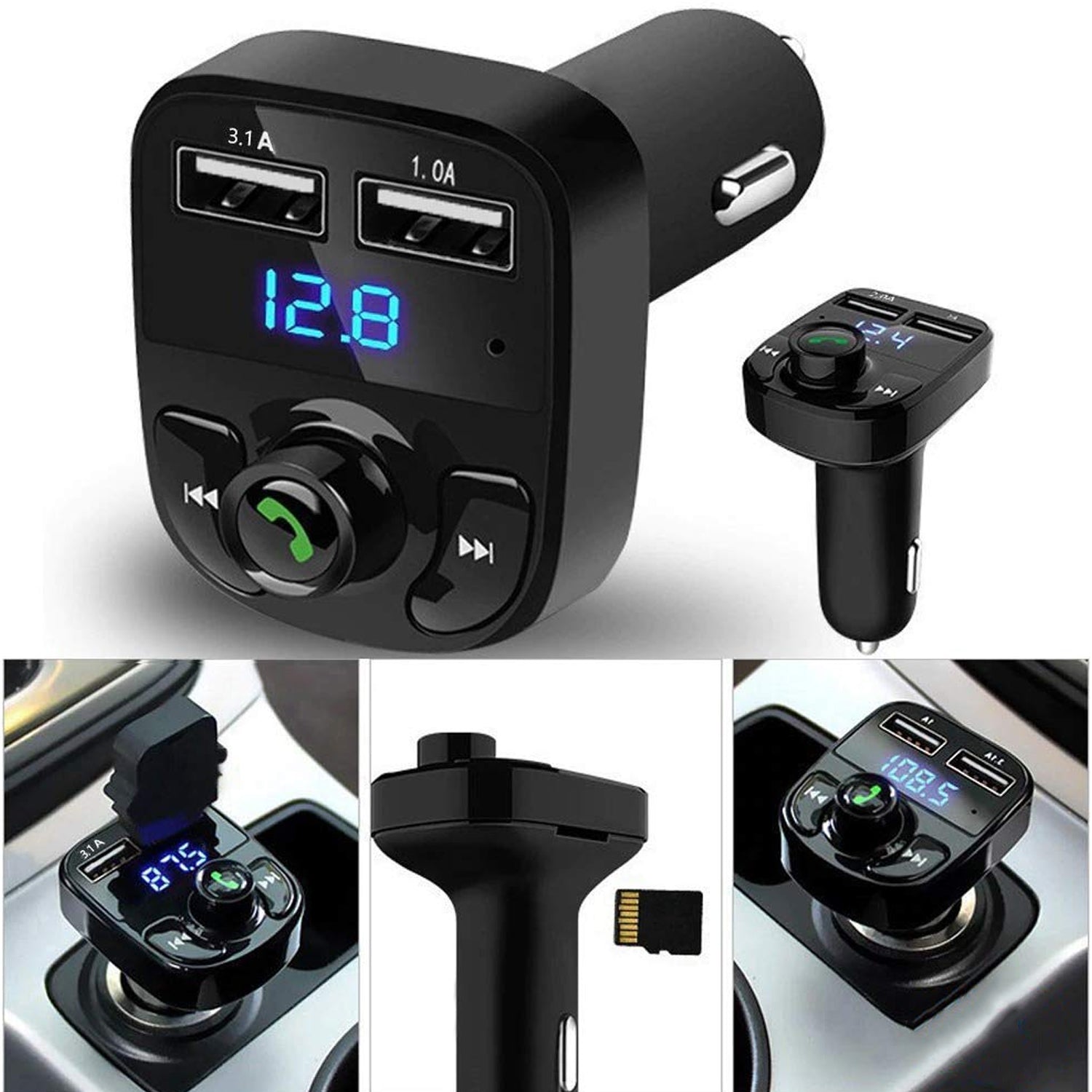 CAR-X8 Bluetooth FM Transmitter Kit with Dual USB Fast Charger