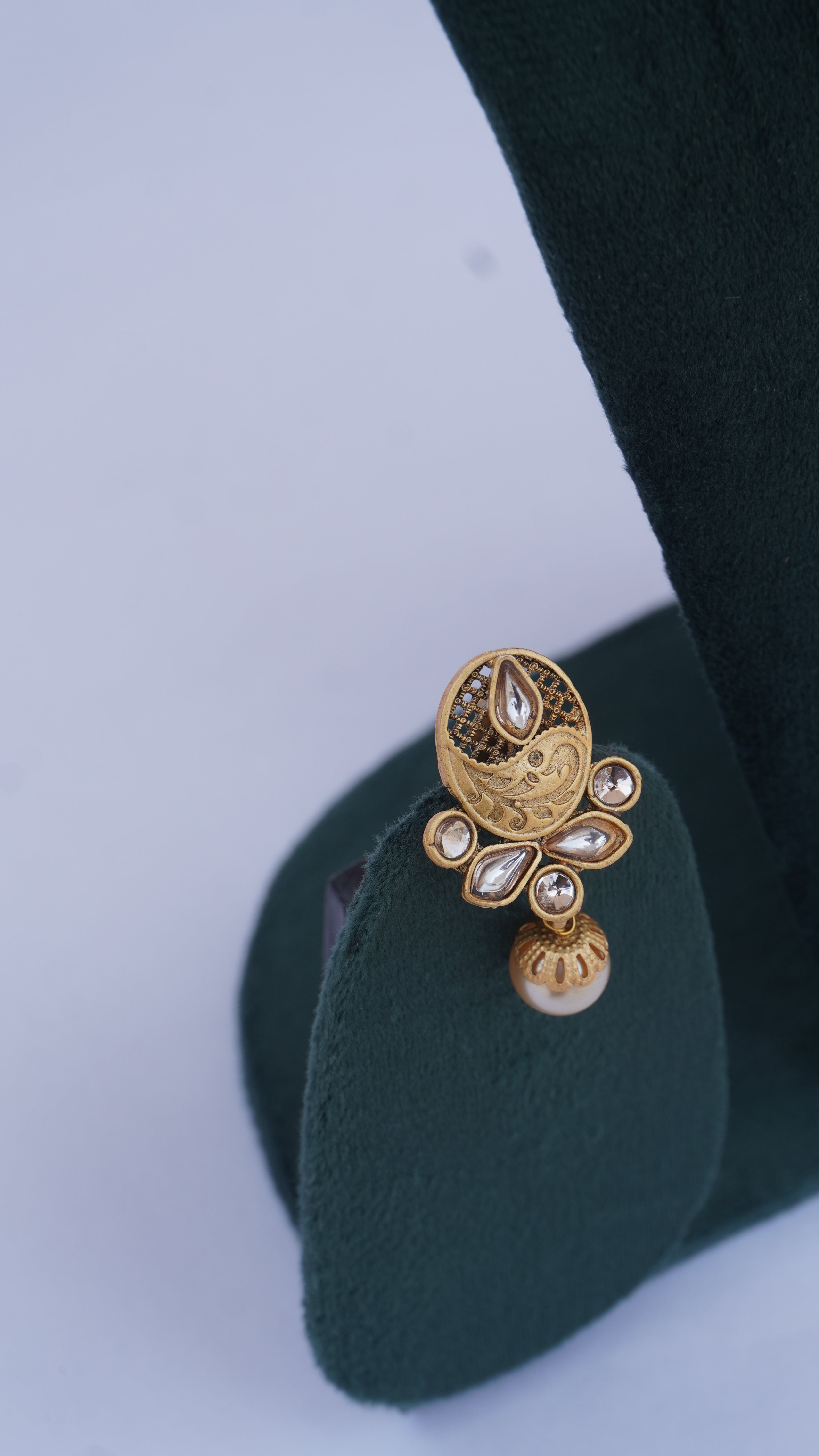 Traditional Ganesha Temple Necklace Set with Kundan Work and Pearl Drops – Red & Green Beads – Ashthi Jewels