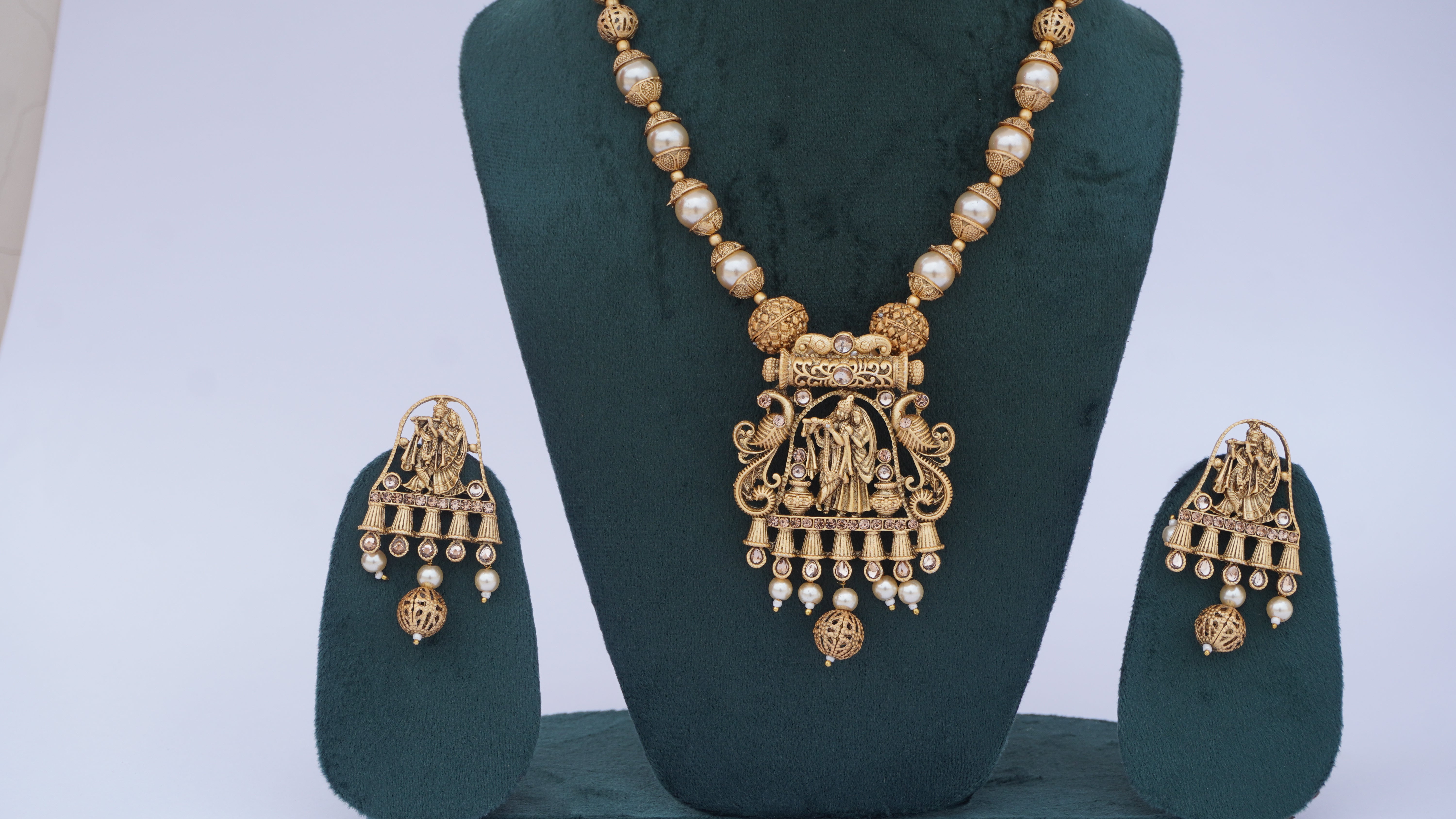 Premium Radha Krishna Antique Necklace Set with Pearls & Kundan | Traditional Bridal Jewellery by Ashthi Jewels