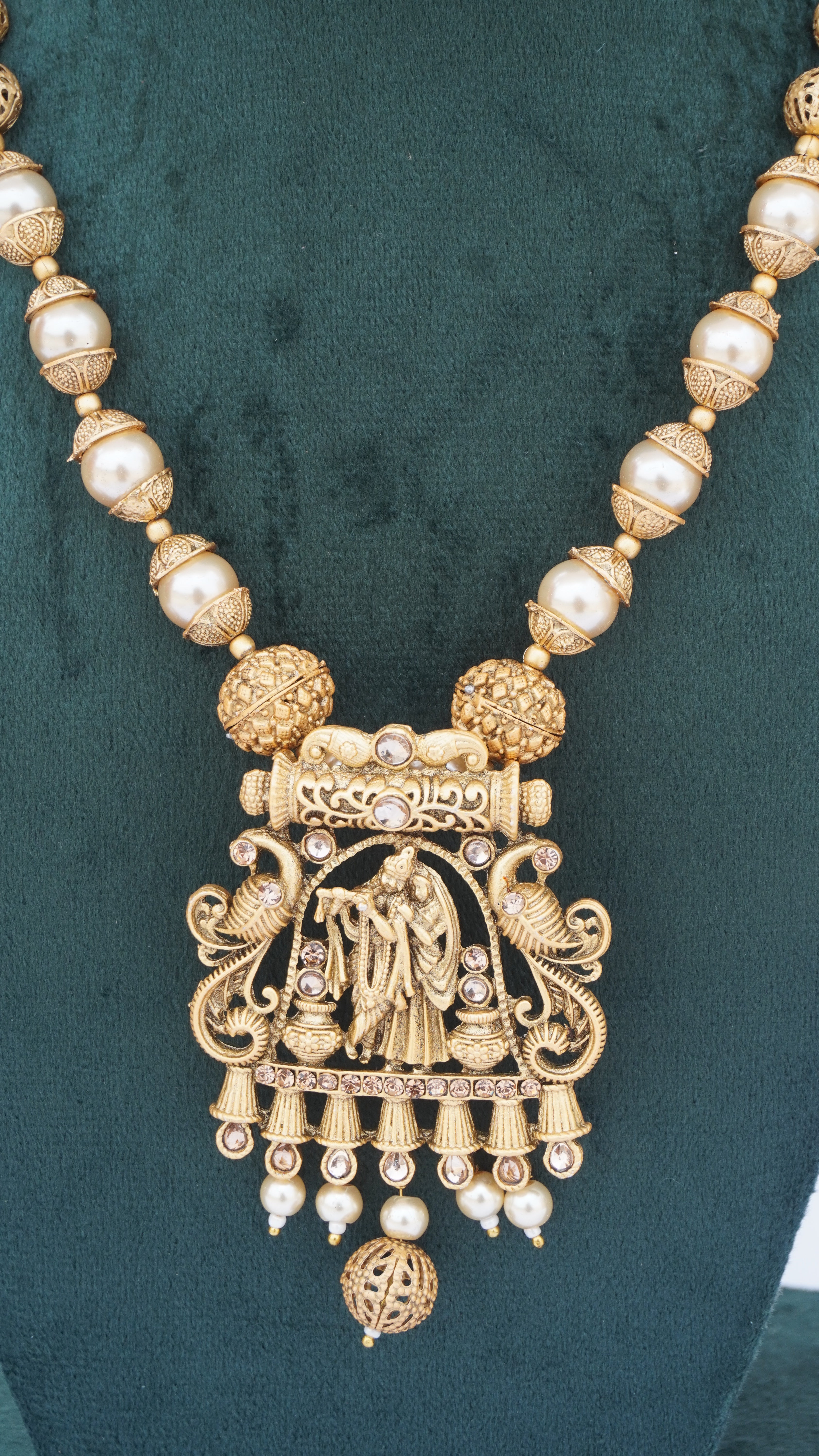 Premium Radha Krishna Antique Necklace Set with Pearls & Kundan | Traditional Bridal Jewellery by Ashthi Jewels