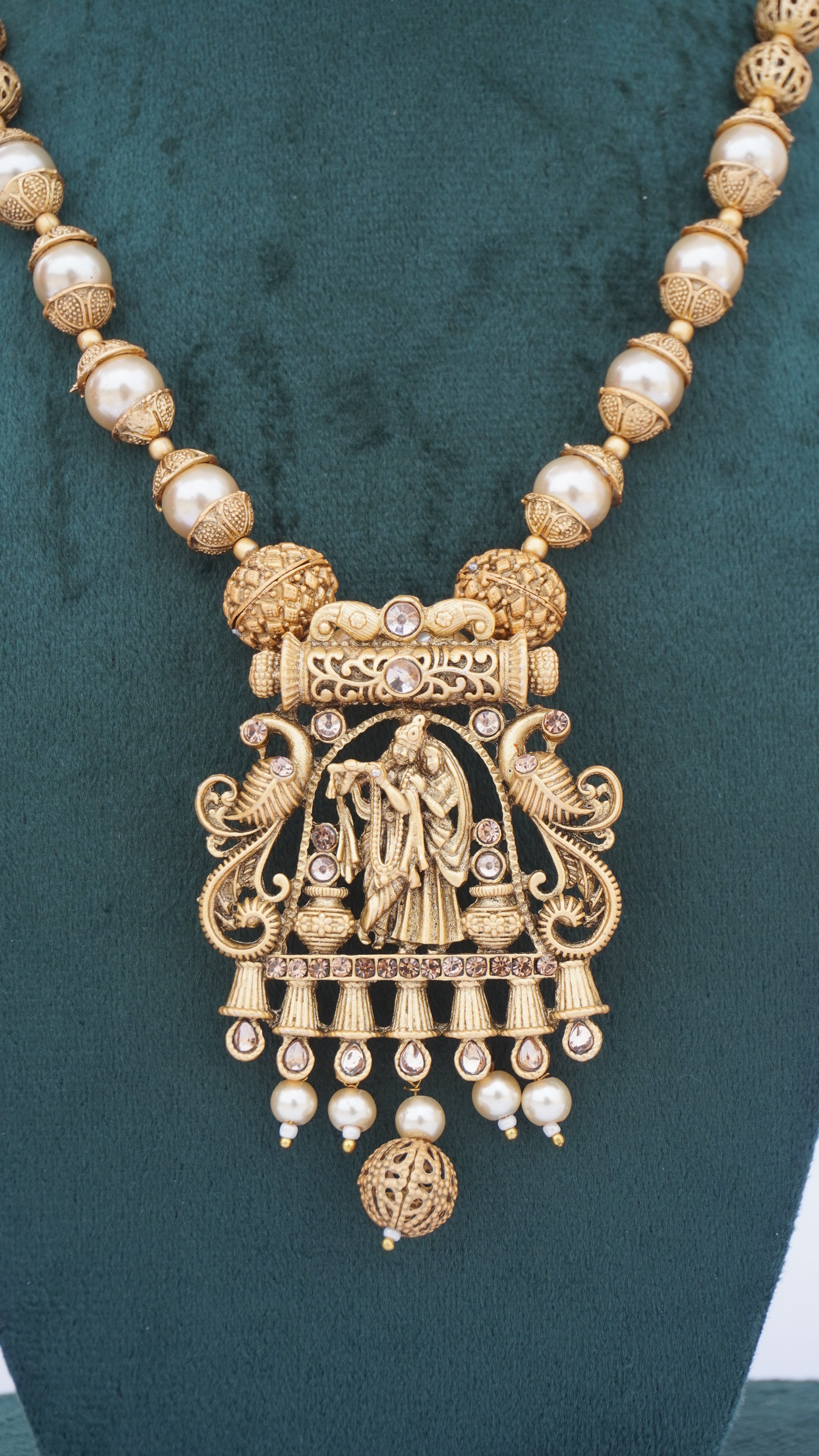 Premium Radha Krishna Antique Necklace Set with Pearls & Kundan | Traditional Bridal Jewellery by Ashthi Jewels