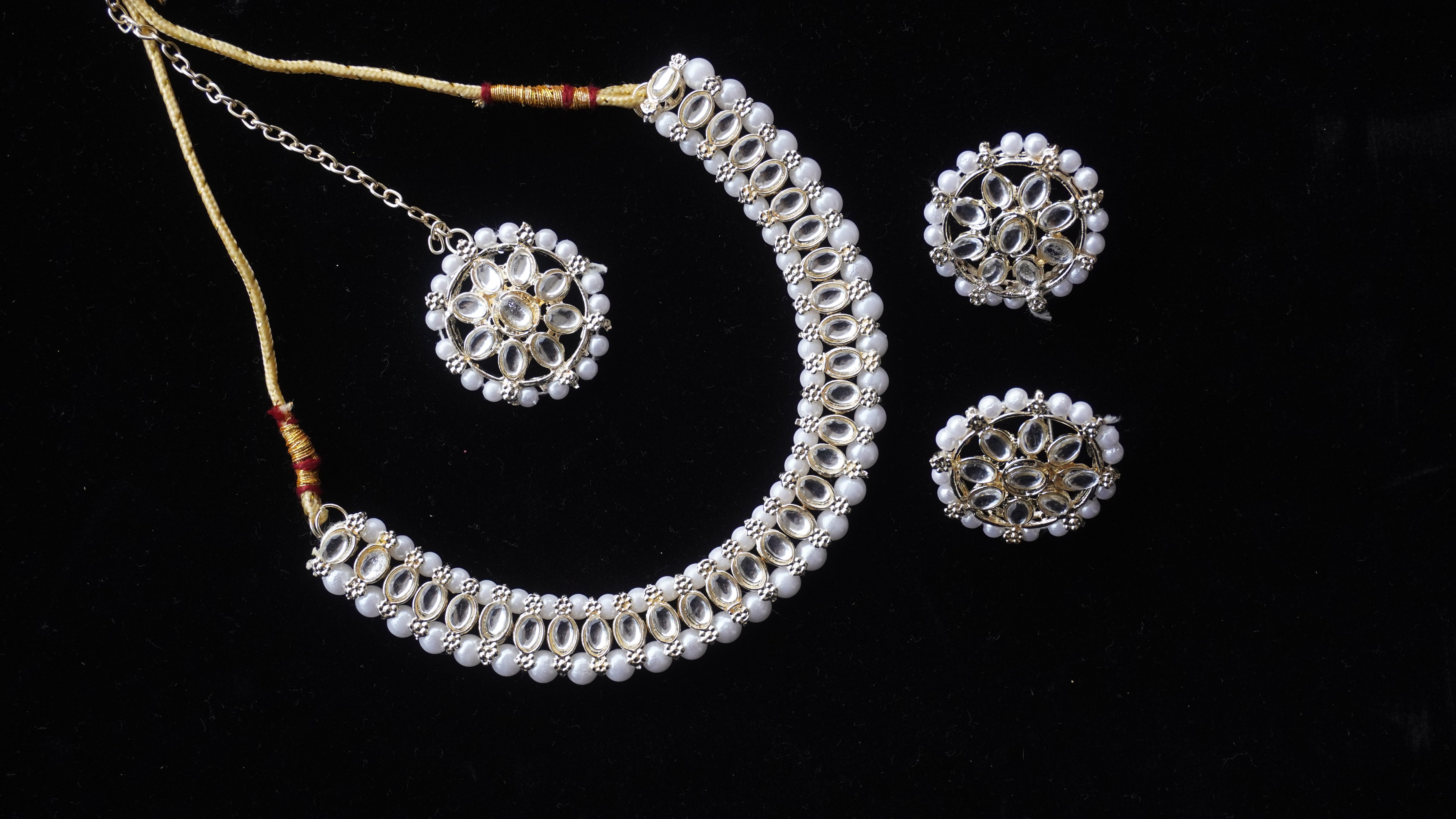 Premium White Kundan Necklace with Earrings & Tikka | Elegant Bridal Jewellery Set by Ashthi Jewels