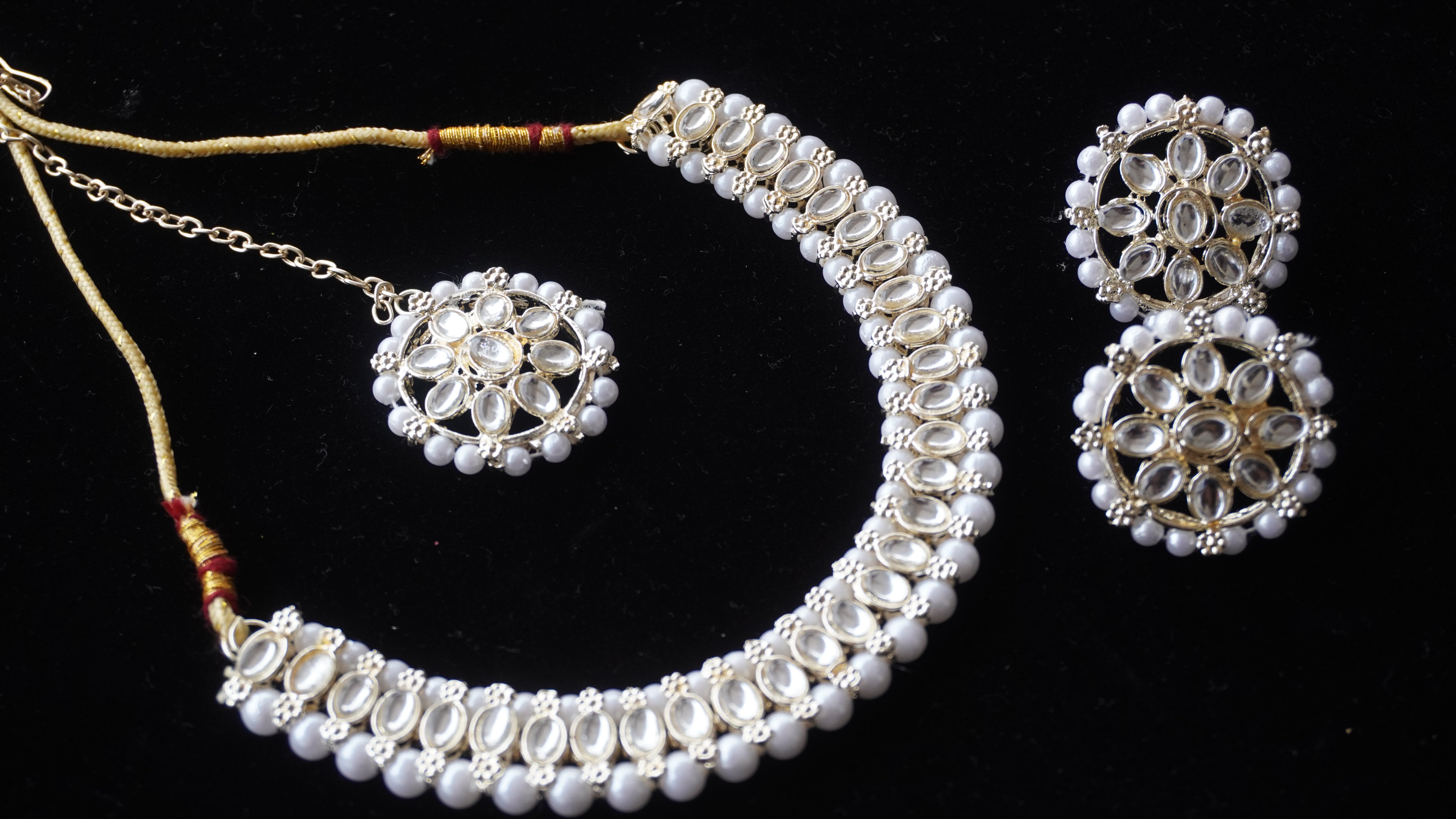 Premium White Kundan Necklace with Earrings & Tikka | Elegant Bridal Jewellery Set by Ashthi Jewels
