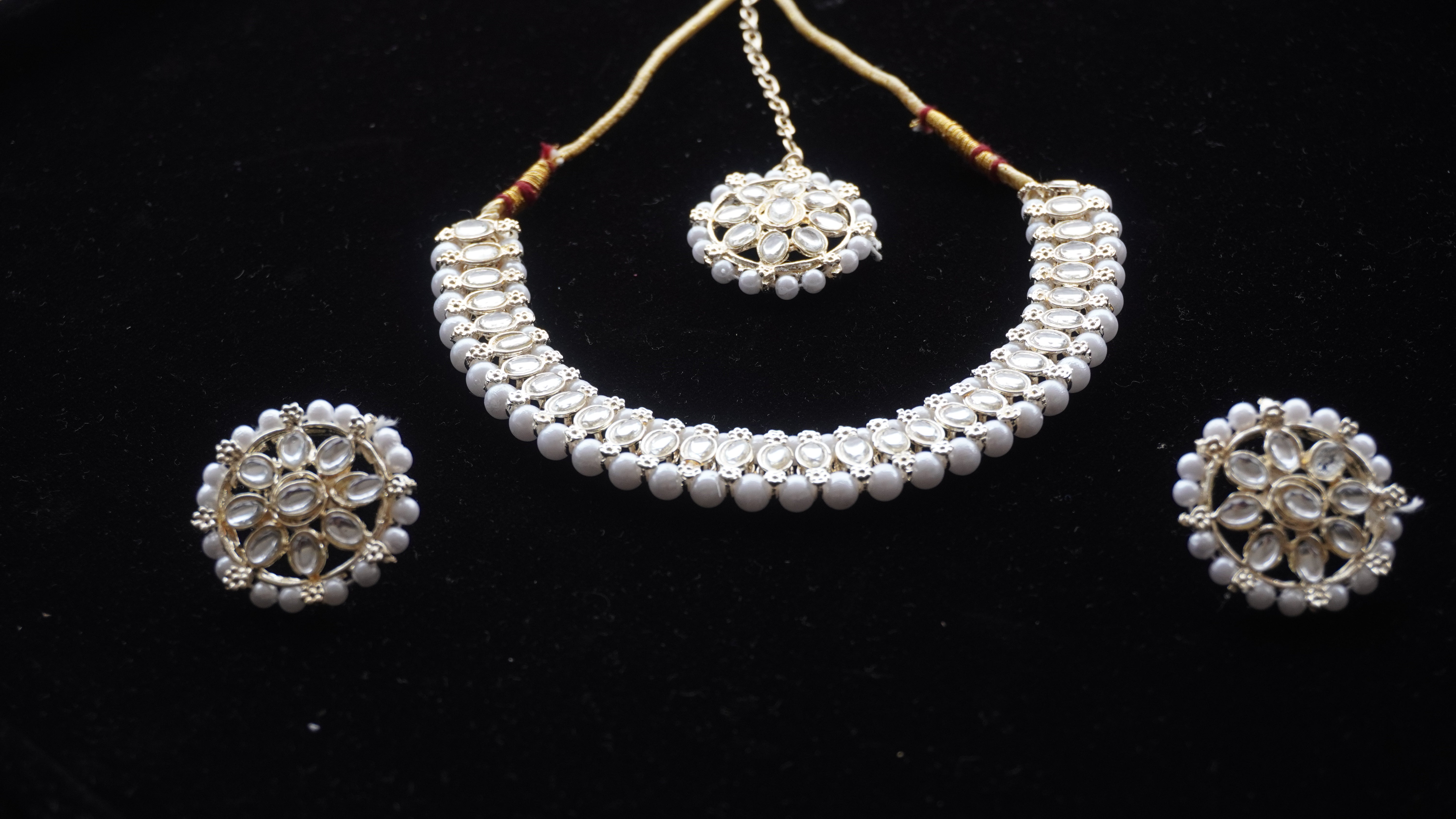 Premium White Kundan Necklace with Earrings & Tikka | Elegant Bridal Jewellery Set by Ashthi Jewels