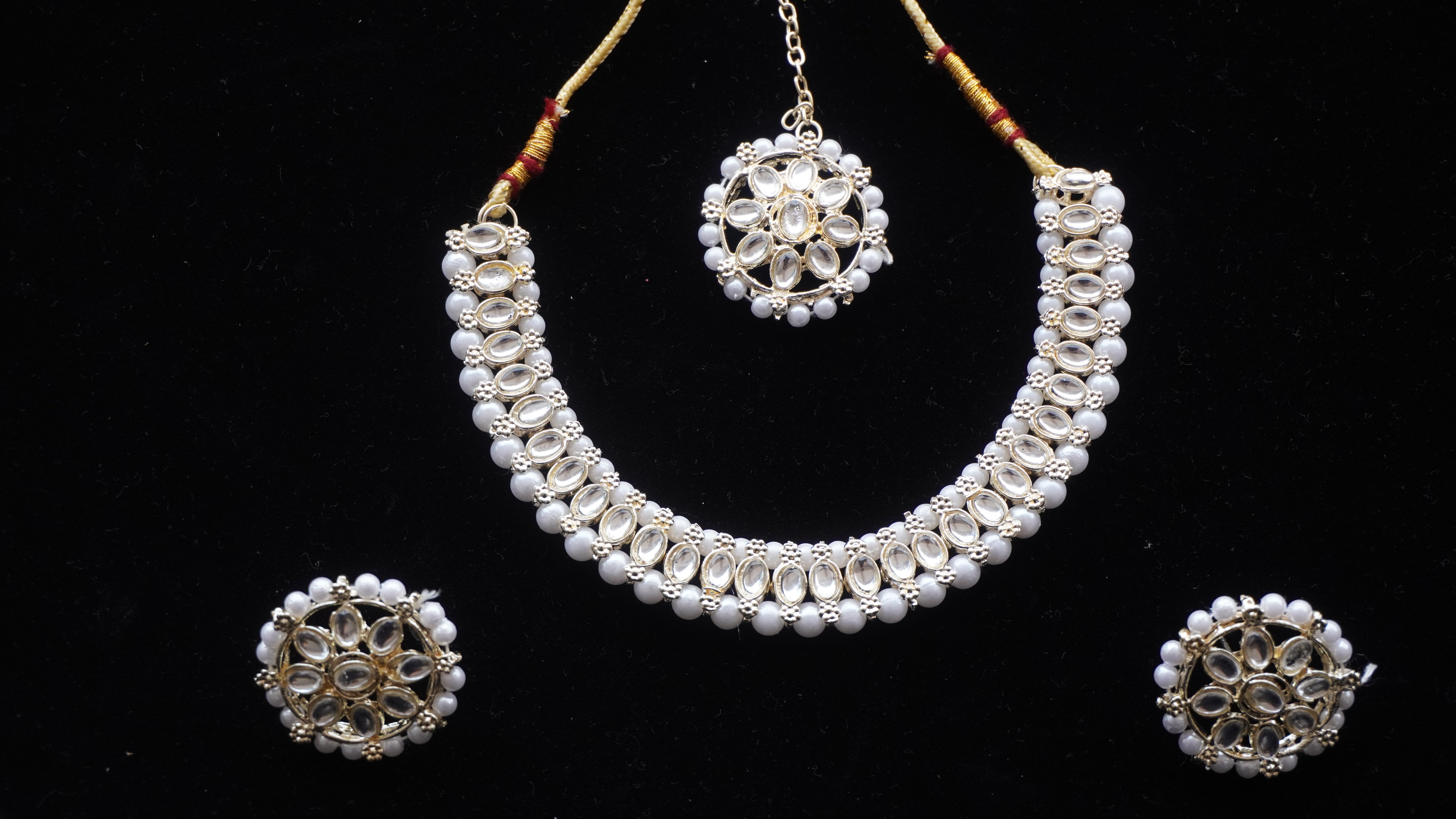 Premium White Kundan Necklace with Earrings & Tikka | Elegant Bridal Jewellery Set by Ashthi Jewels