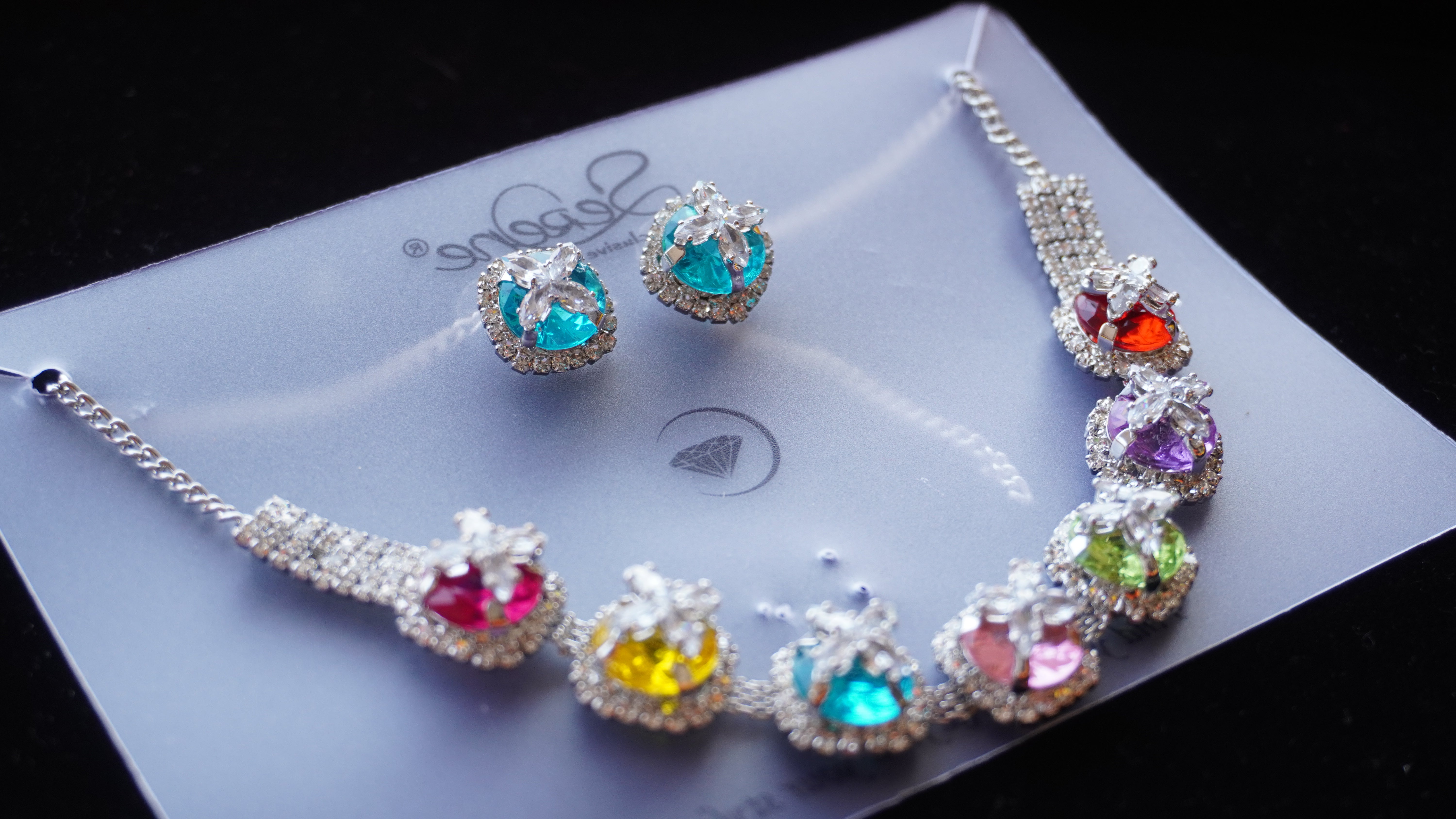 Multicolor Crystal Bridal Necklace Set | Silver-Tone American Diamond Jewelry by Ashthi Jewels