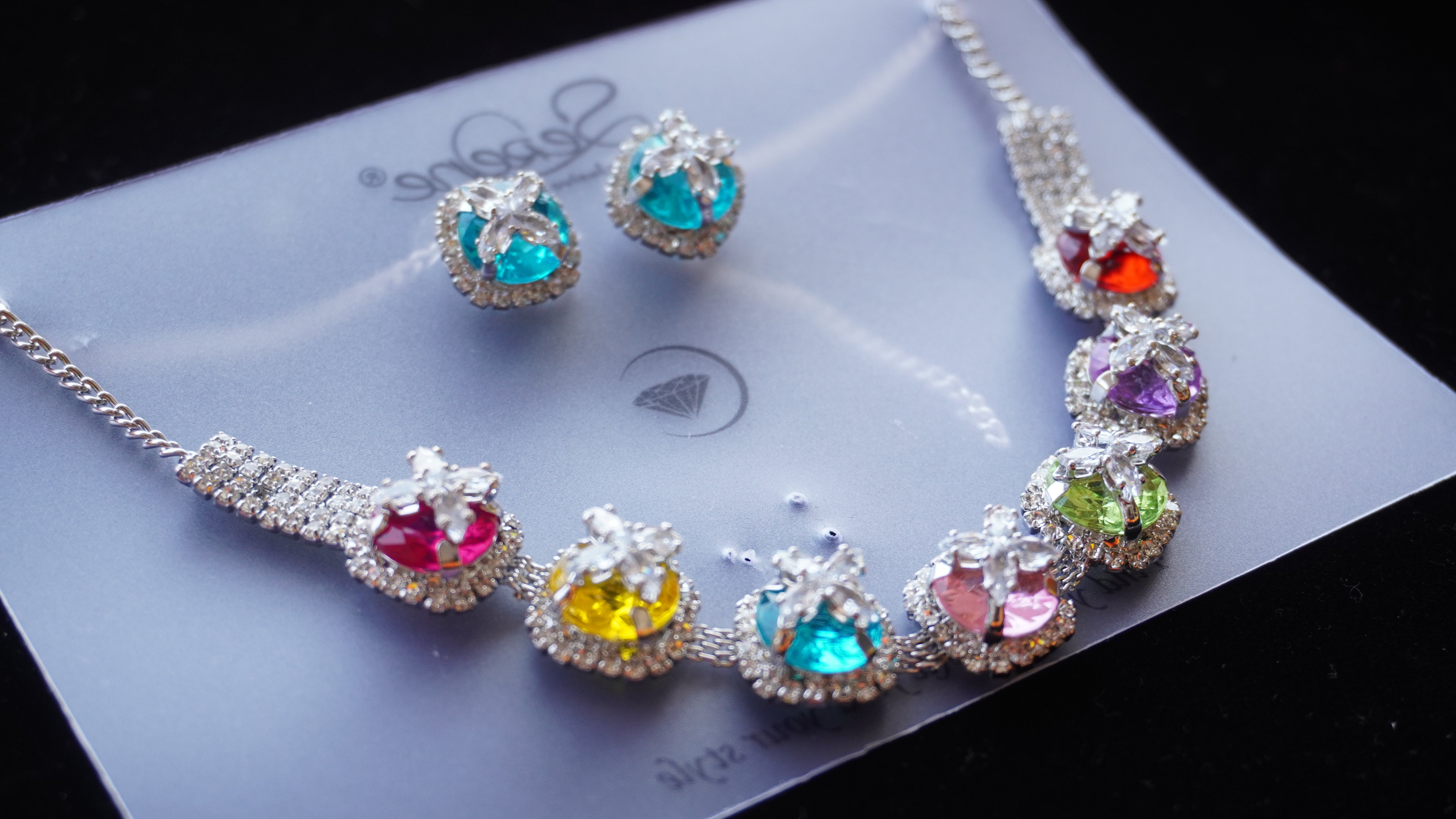 Multicolor Crystal Bridal Necklace Set | Silver-Tone American Diamond Jewelry by Ashthi Jewels