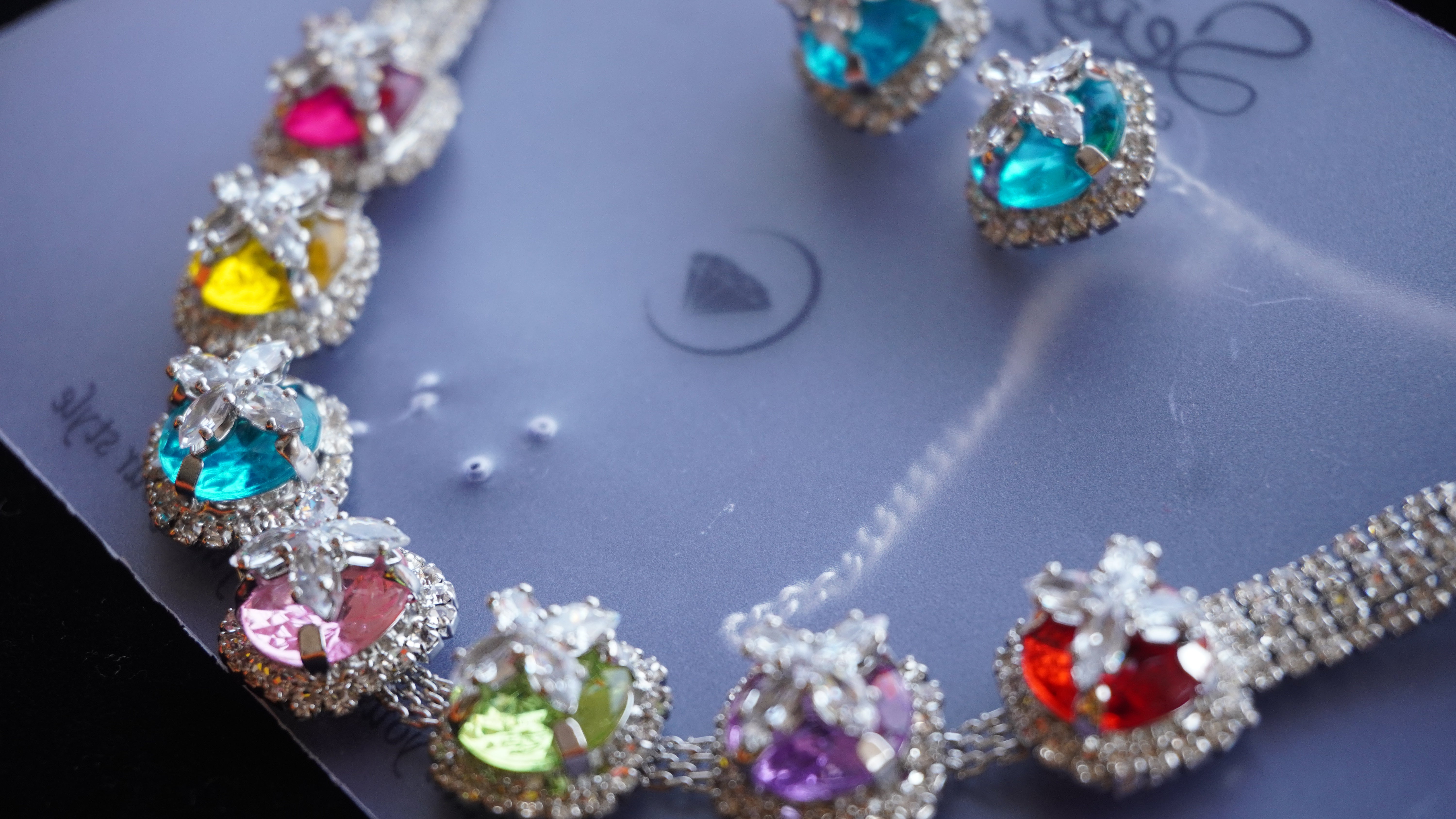 Multicolor Crystal Bridal Necklace Set | Silver-Tone American Diamond Jewelry by Ashthi Jewels