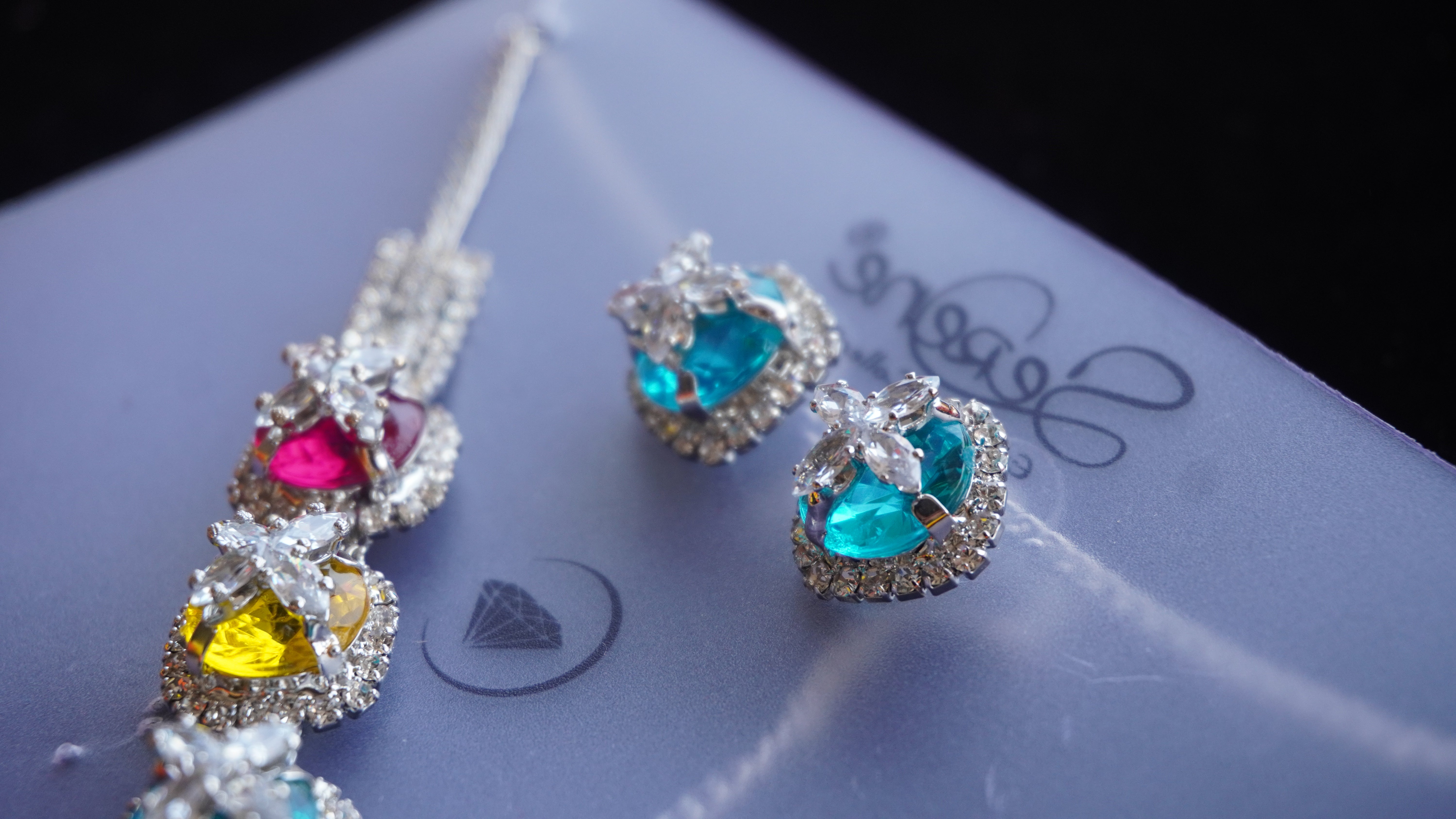 Multicolor Crystal Bridal Necklace Set | Silver-Tone American Diamond Jewelry by Ashthi Jewels