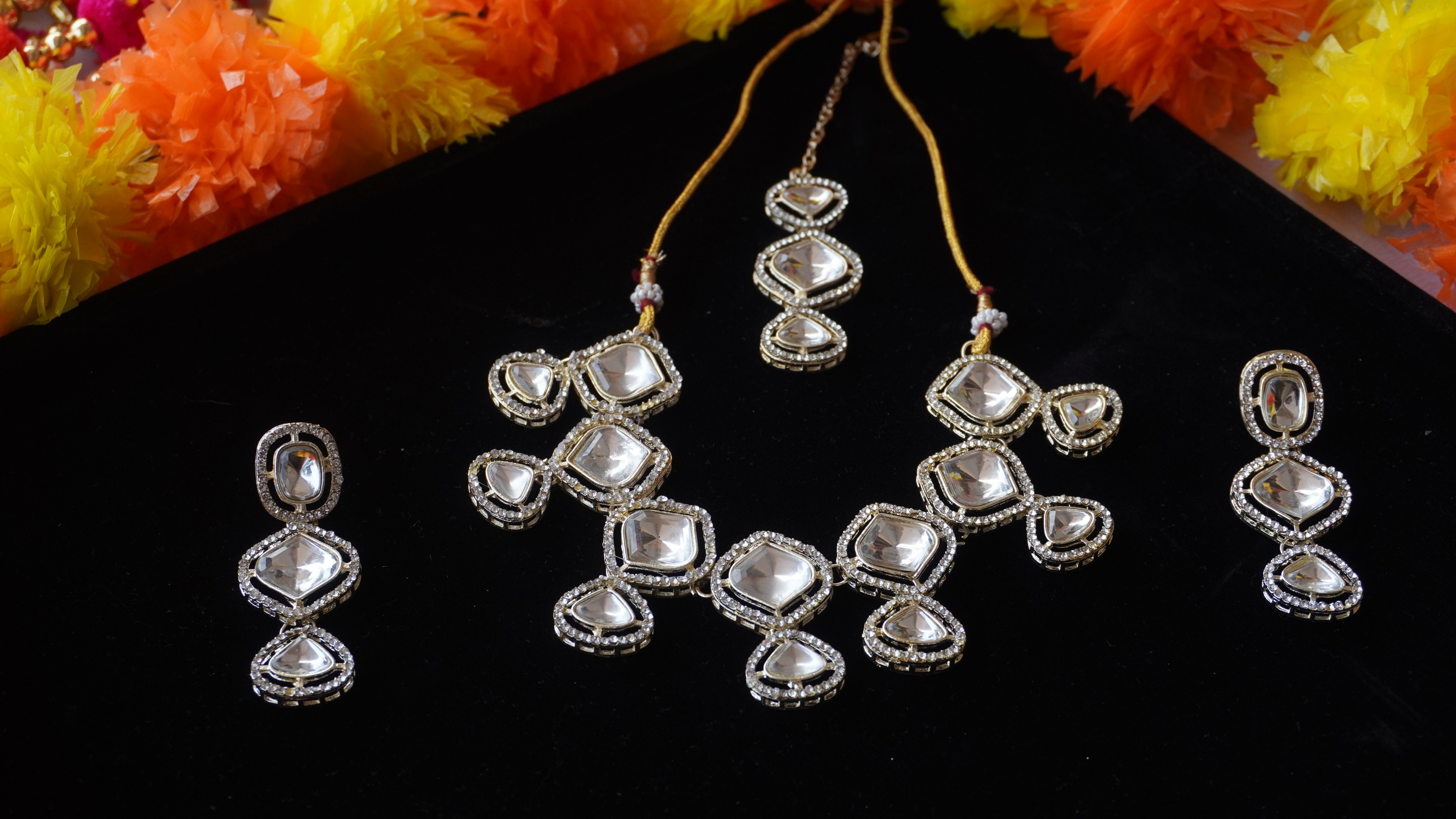 Royal Kundan Mirror Finish Bridal Necklace Set | Polki-Style Wedding Jewellery by Ashthi Jewels