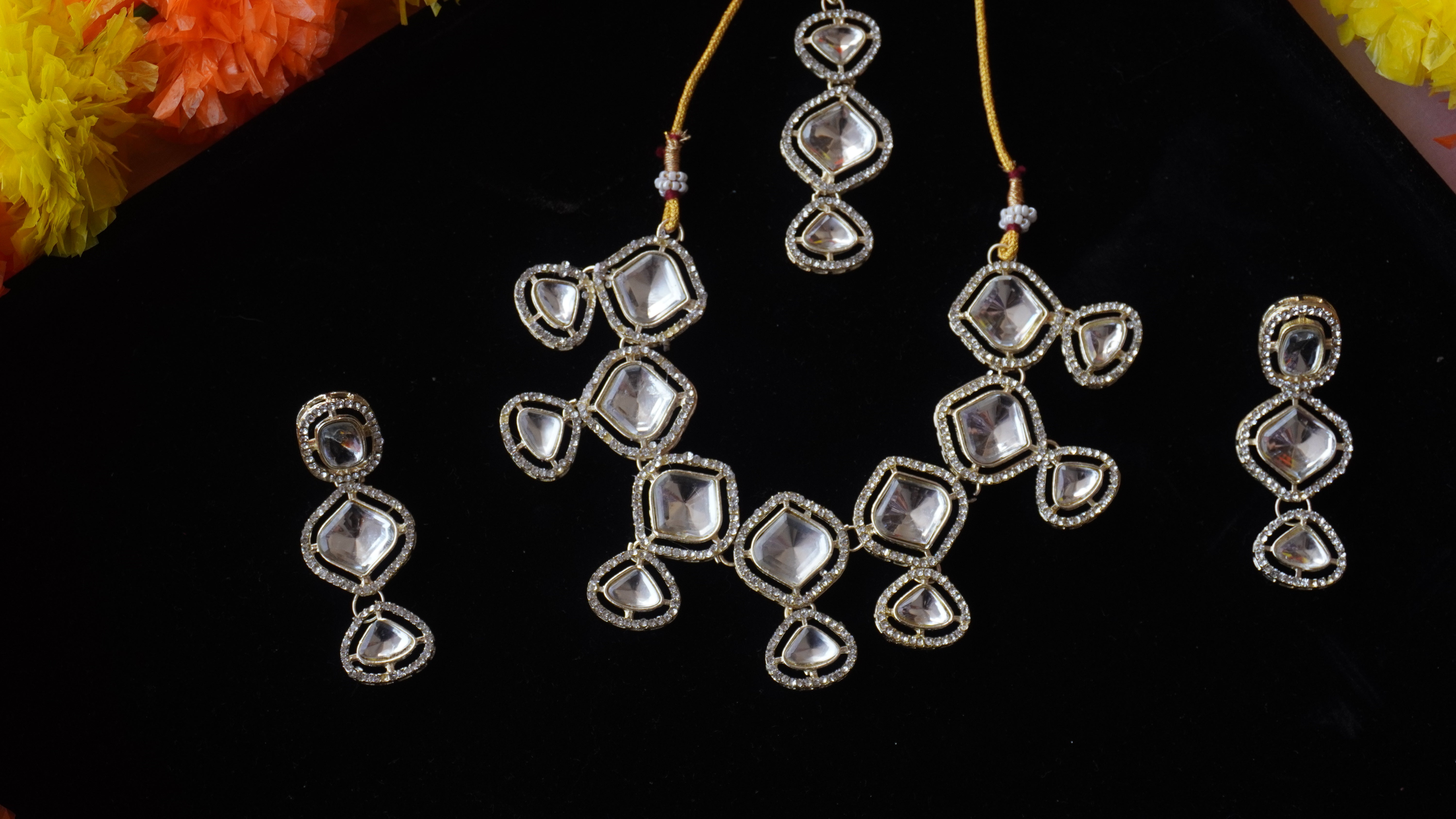 Royal Kundan Mirror Finish Bridal Necklace Set | Polki-Style Wedding Jewellery by Ashthi Jewels