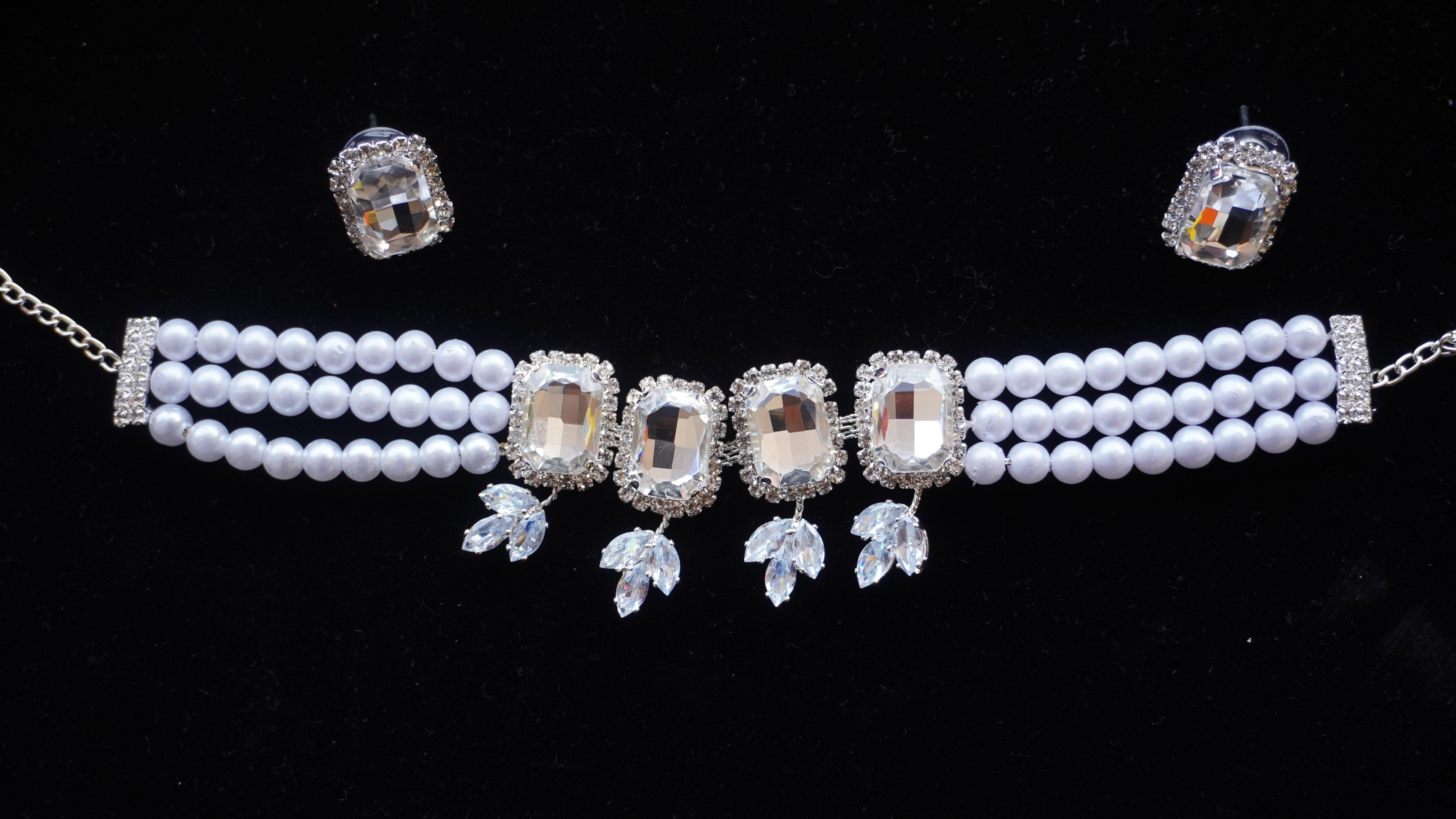 Elegant White Pearl & Mirror Choker Necklace Set | Party Wear Jewelry by Ashthi Jewels