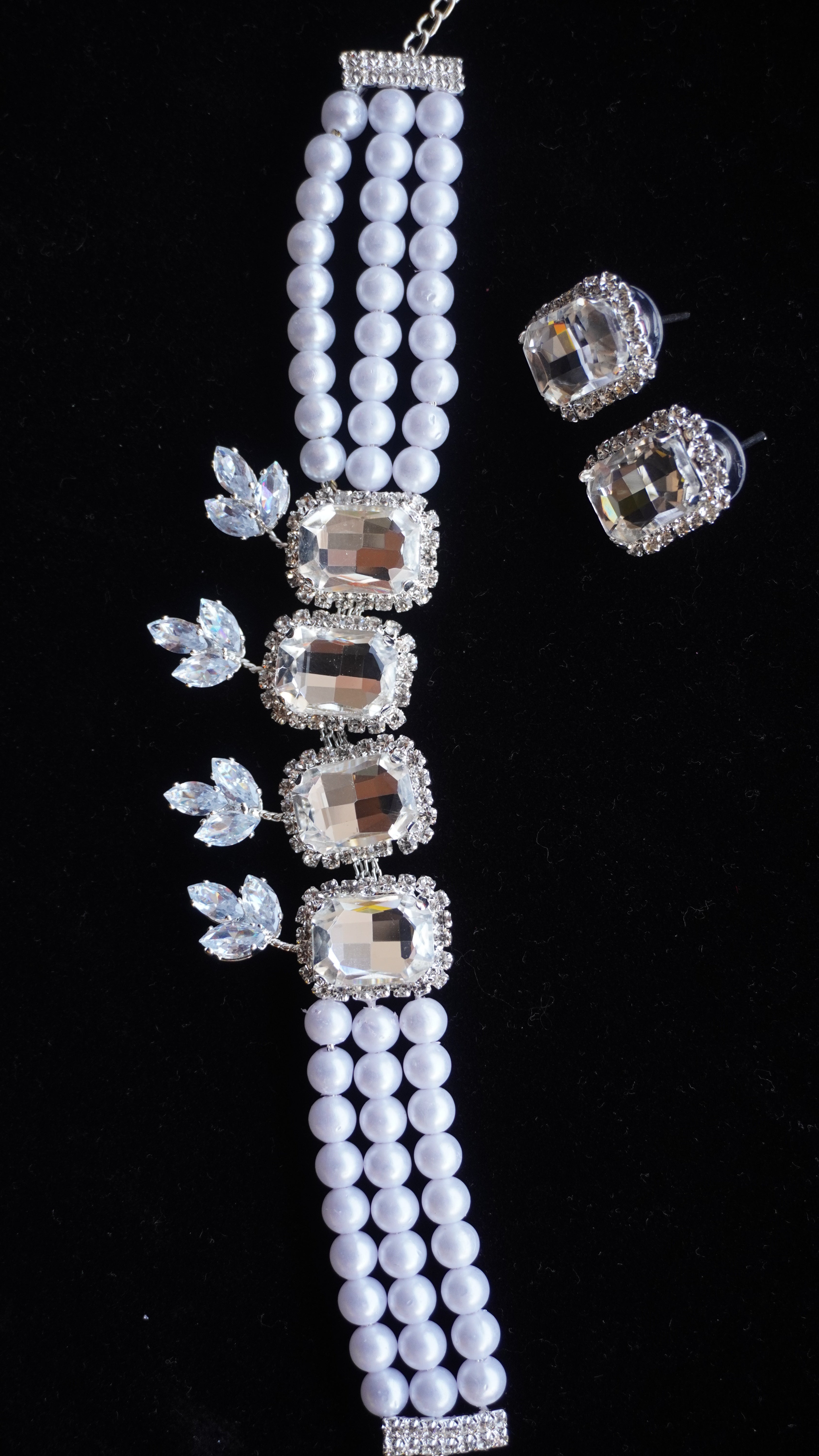 Elegant White Pearl & Mirror Choker Necklace Set | Party Wear Jewelry by Ashthi Jewels