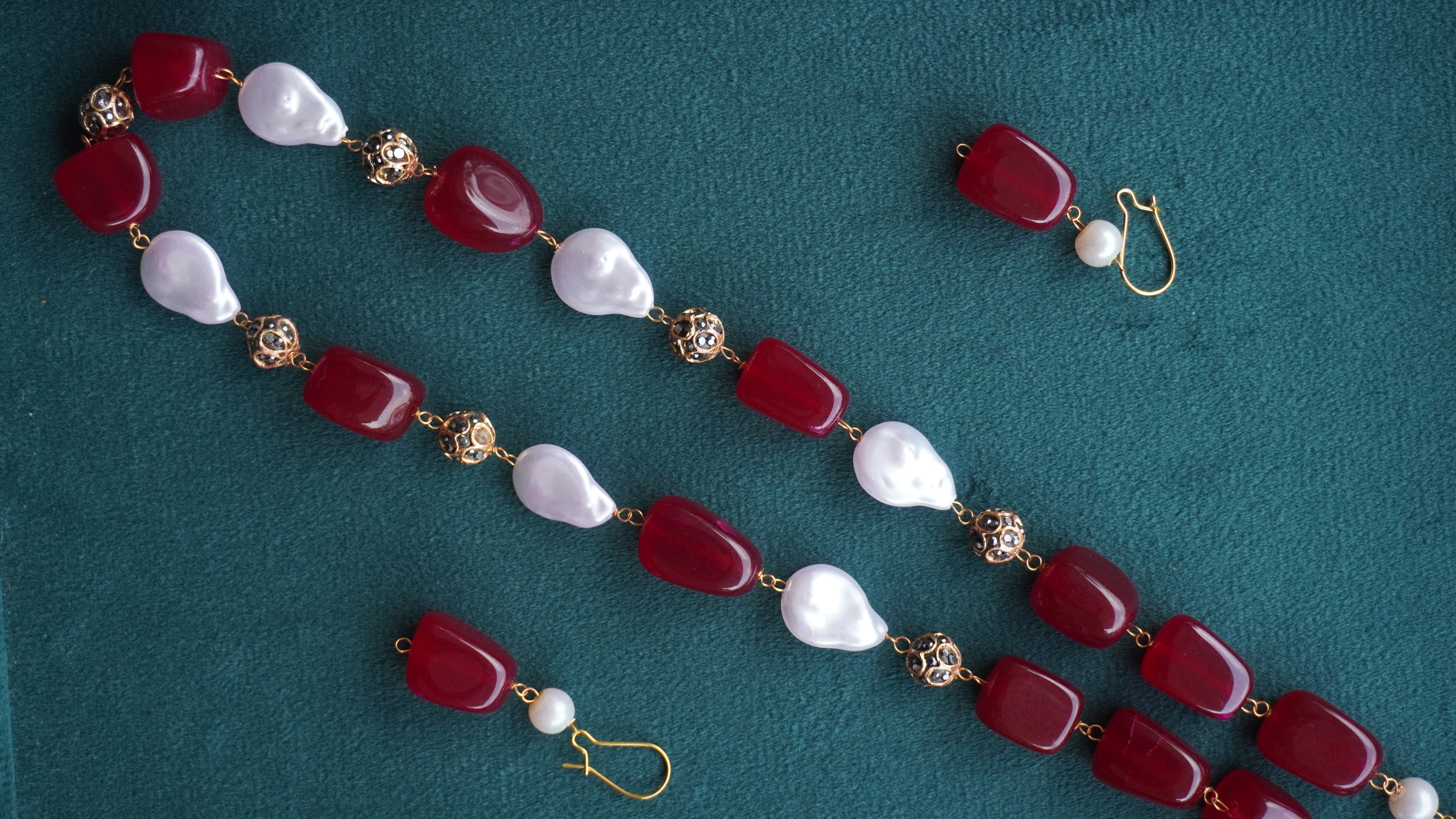 Multicolor Gemstone & White Pearl Necklace Set | Handmade Party Wear Jewelry by Ashthi Jewels
