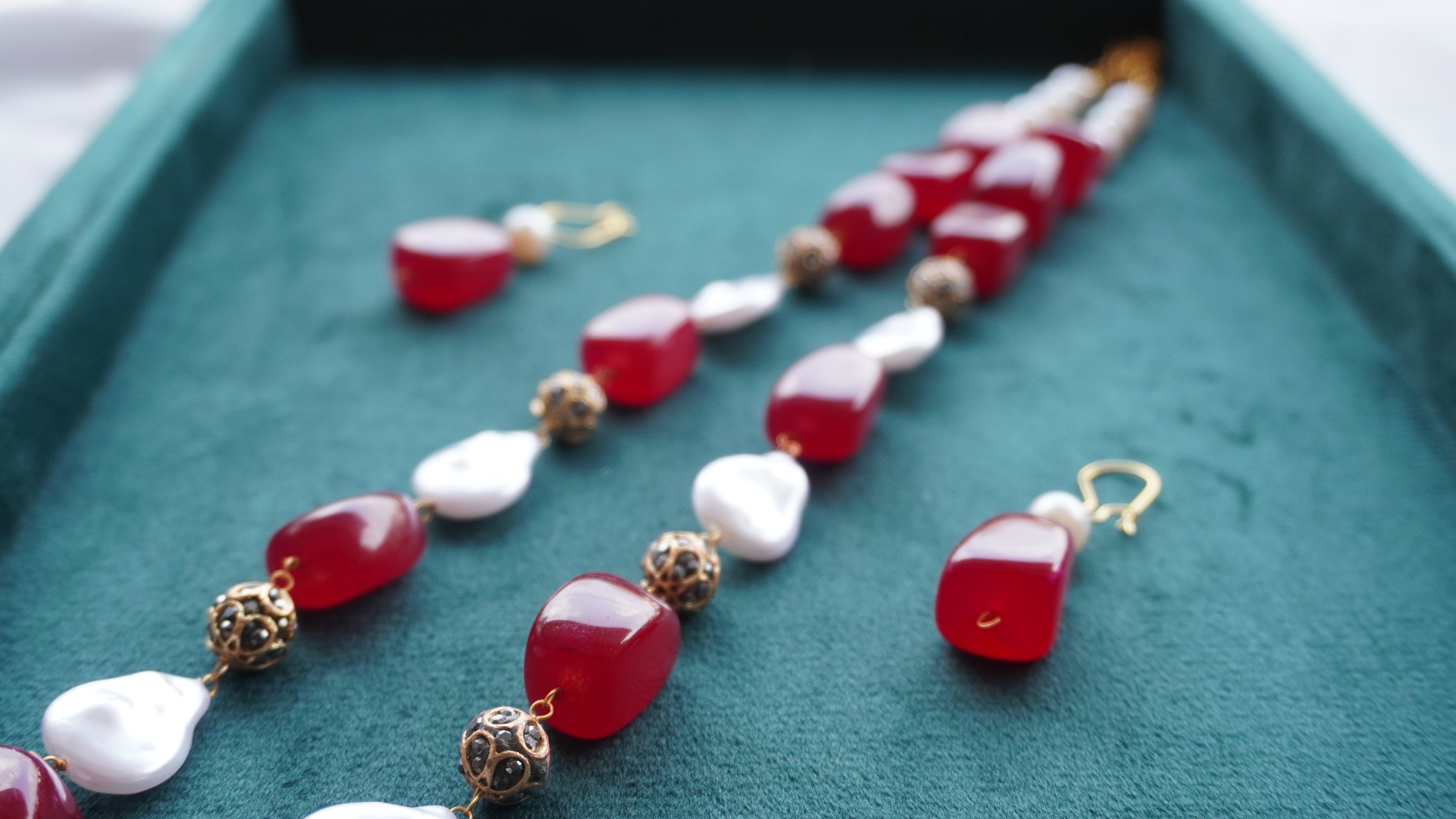 Multicolor Gemstone & White Pearl Necklace Set | Handmade Party Wear Jewelry by Ashthi Jewels