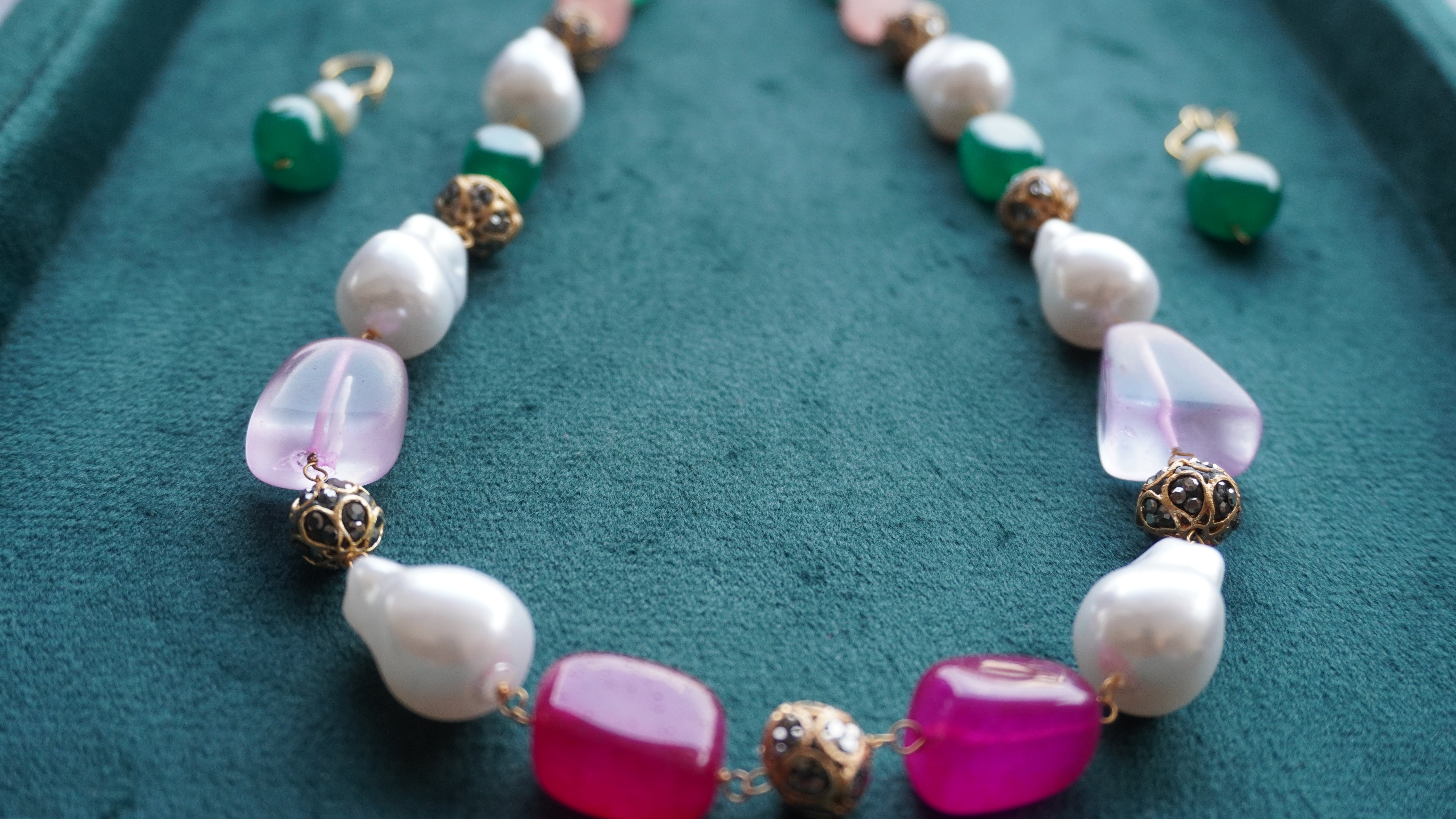 Color Pop Gemstone & Pearl Necklace Set | Festive Wear Jewelry by Ashthi Jewels