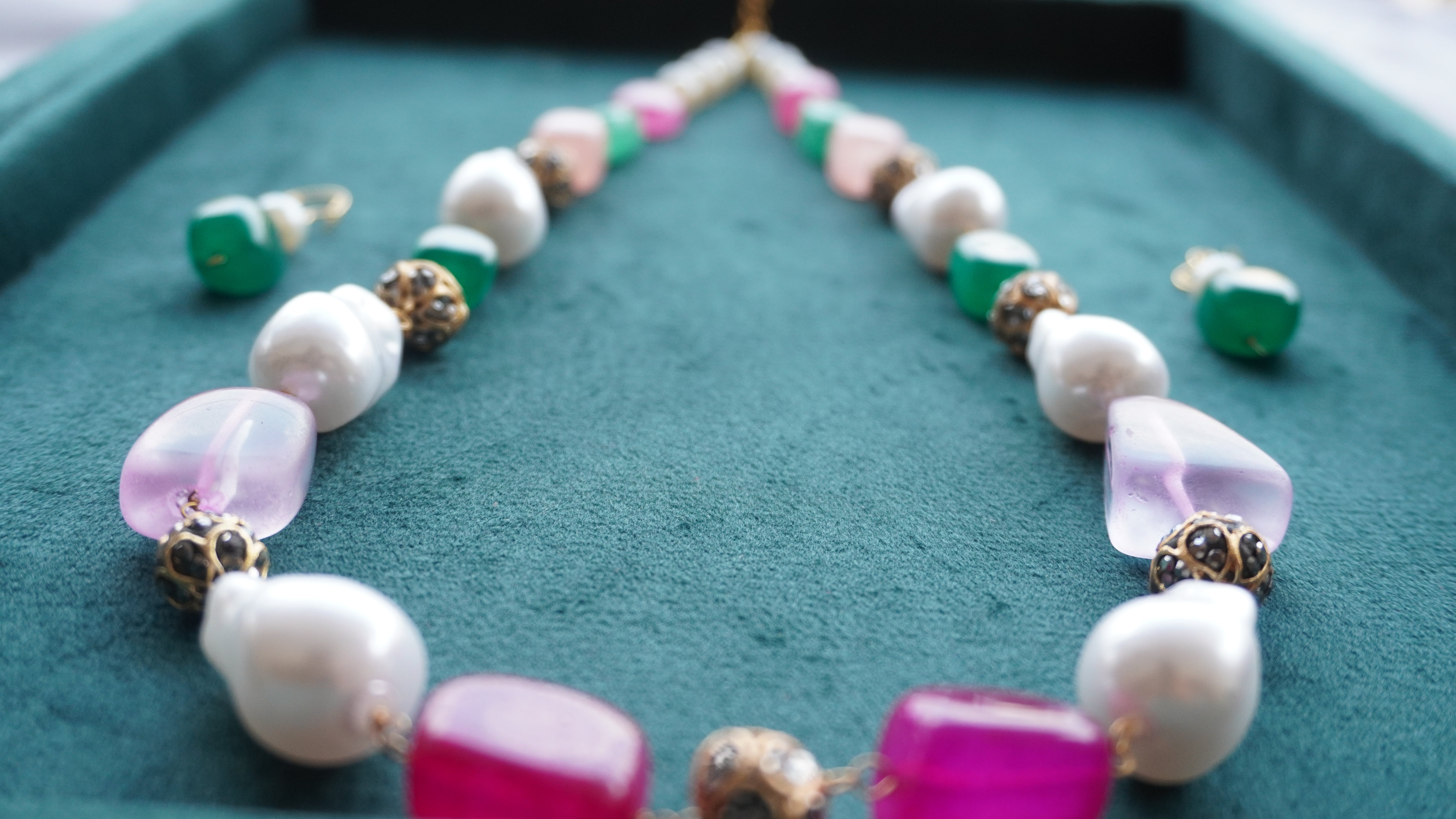 Color Pop Gemstone & Pearl Necklace Set | Festive Wear Jewelry by Ashthi Jewels
