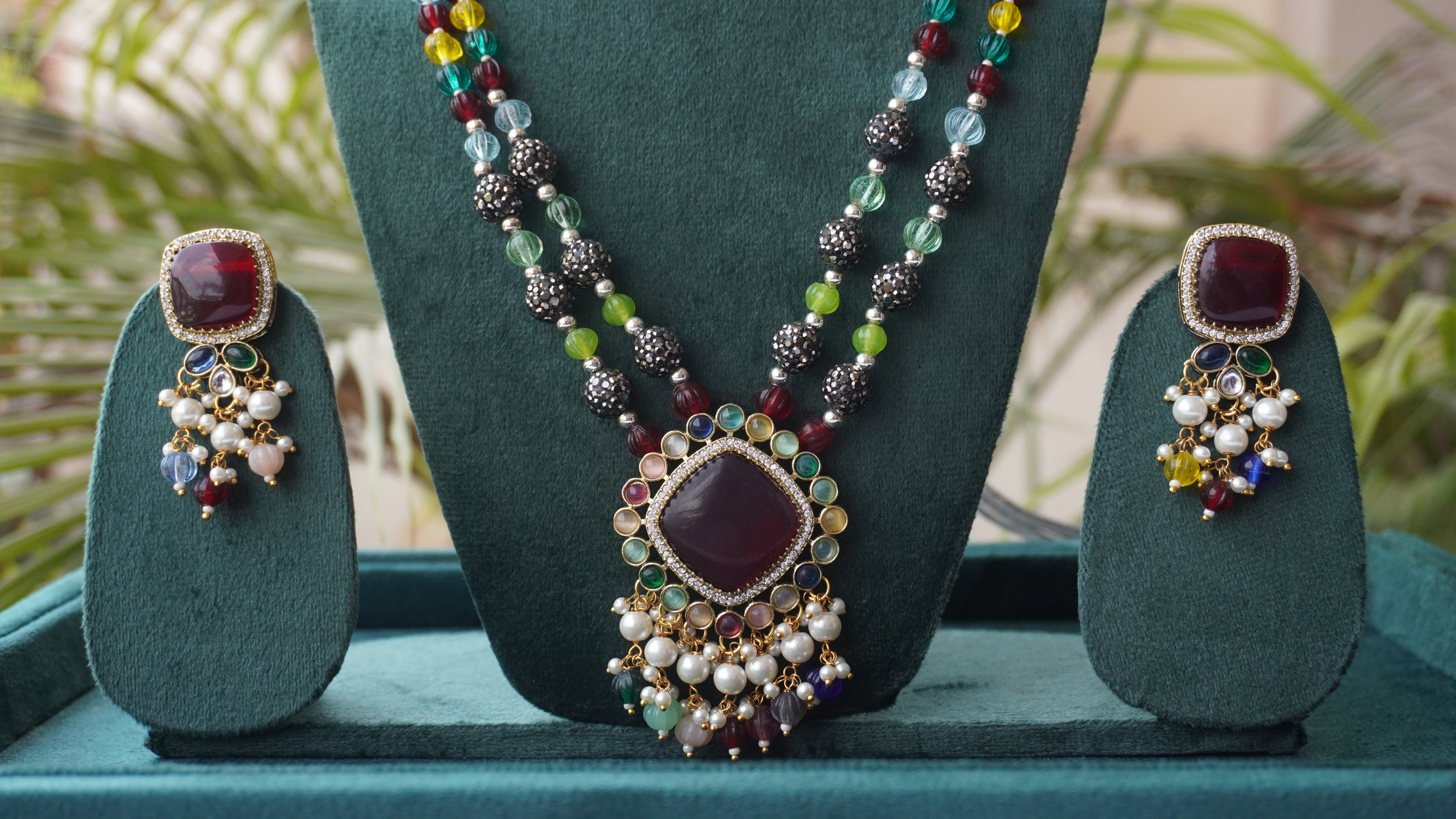 Multicolor Kundan & Pearl Bridal Necklace Set | Silver-Tone Traditional Beaded Jewelry by Ashthi Jewels