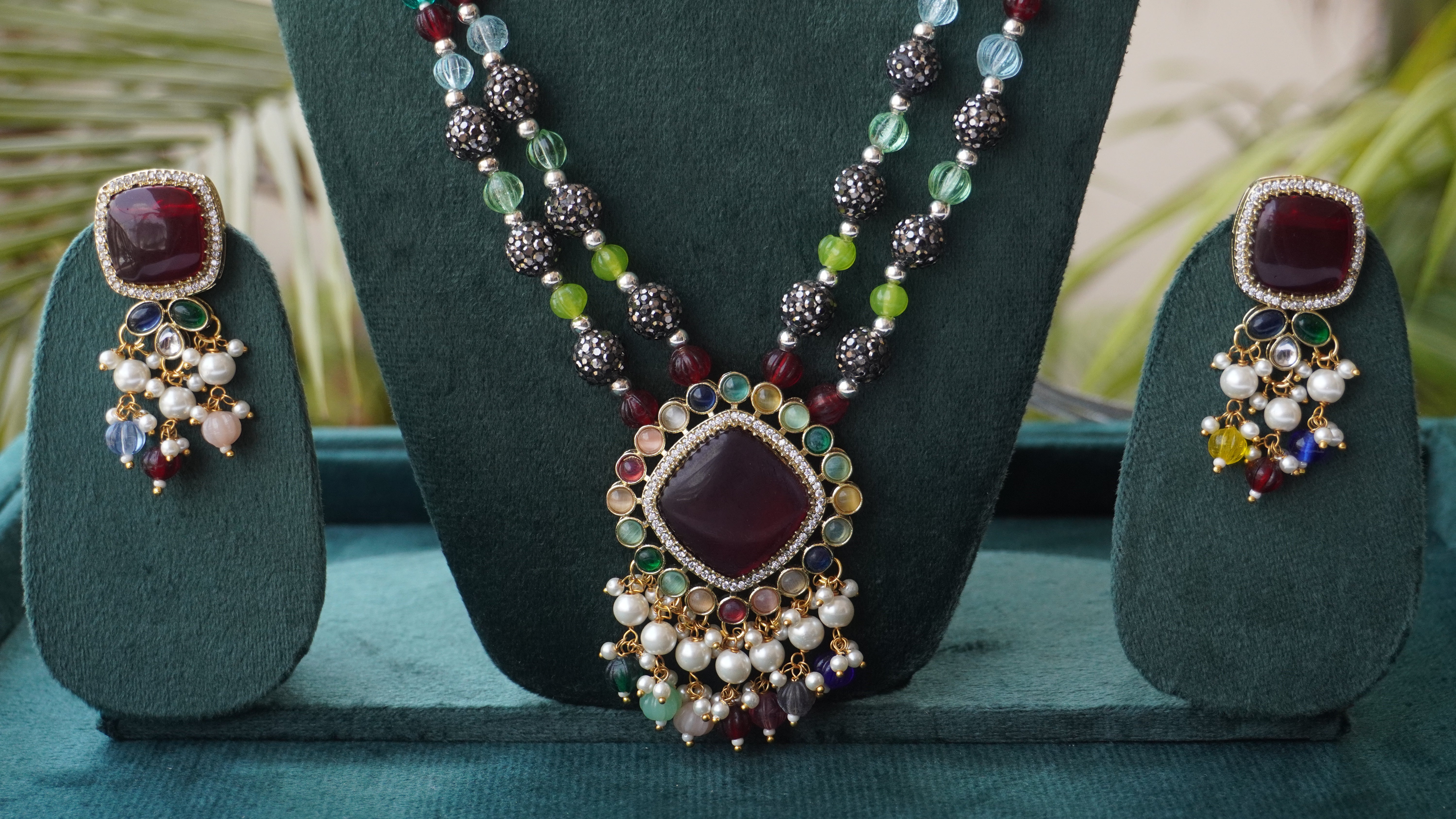 Multicolor Kundan & Pearl Bridal Necklace Set | Silver-Tone Traditional Beaded Jewelry by Ashthi Jewels