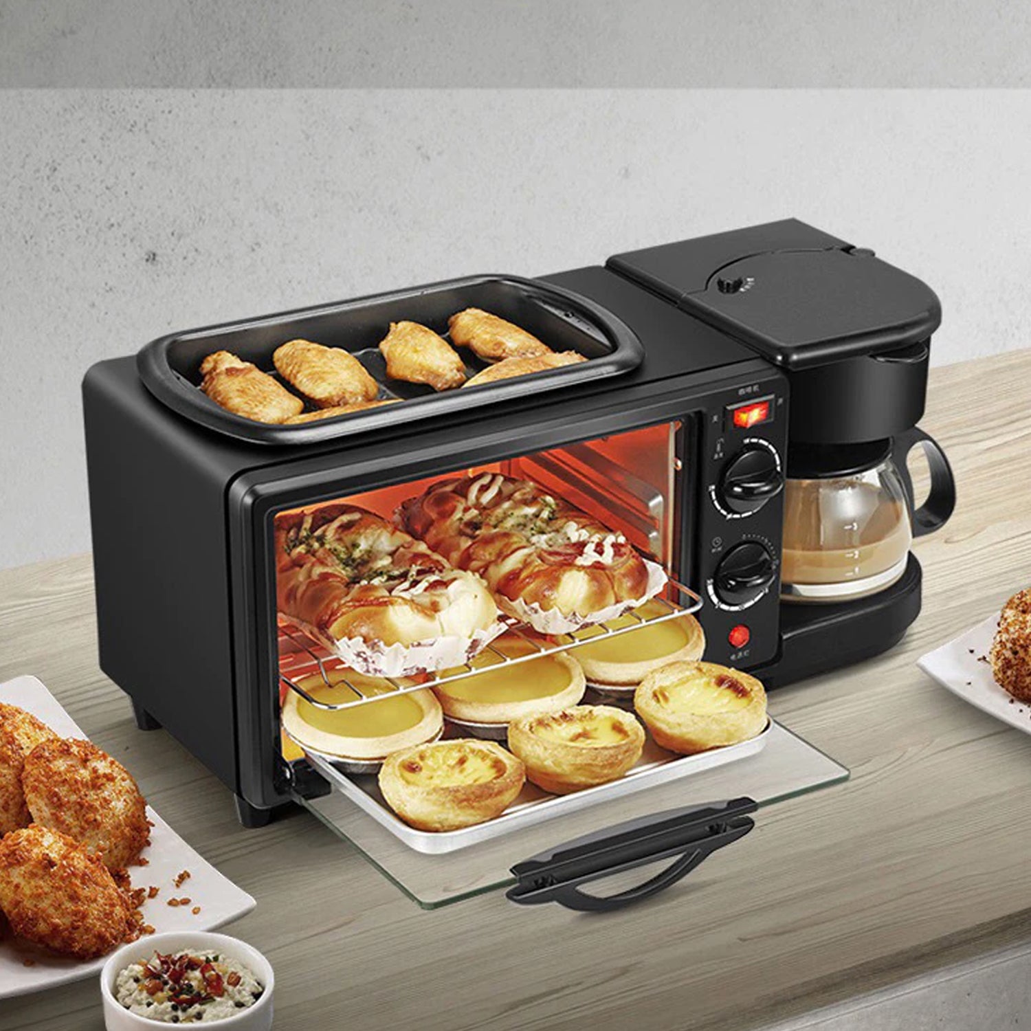 3-in-1 Breakfast Maker – Toaster Oven, Grill Pan & Coffee Maker | All-in-One Portable Breakfast Station (Model 2788)